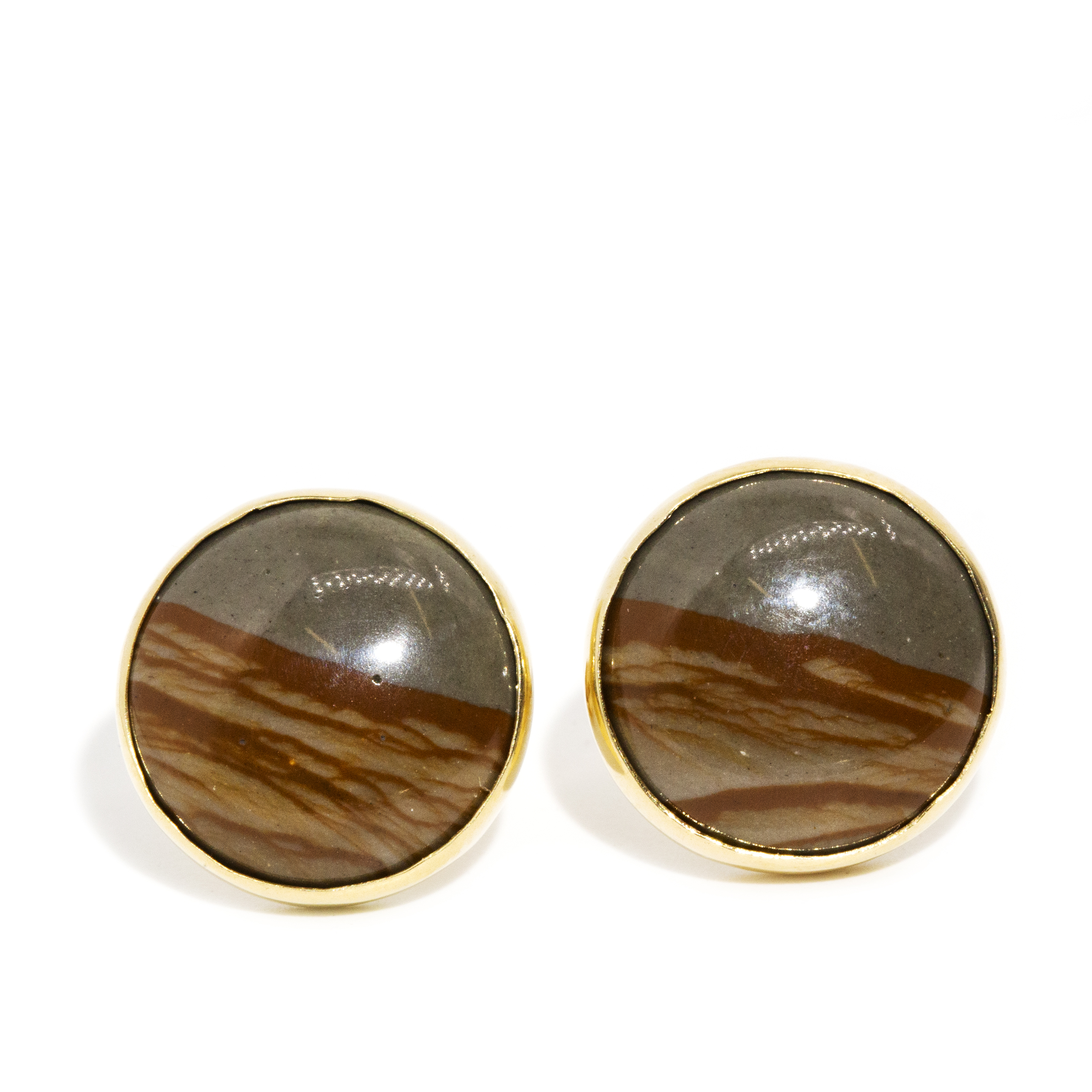 Vintage Landscape Agate 14ct Gold Earrings,