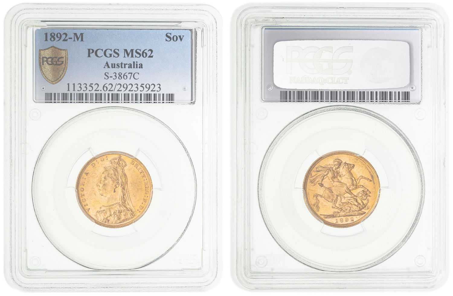 Victoria, St George Reverse, Sovereign, 1892-M, PCGS MS62