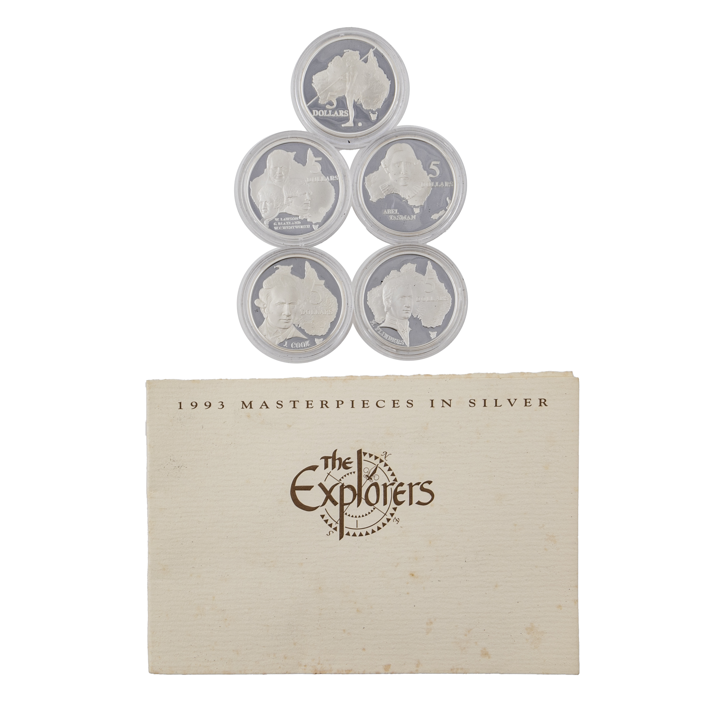 Elizabeth II, Masterpieces in Silver, The Explorers, Five Dollars, 1993, FDC