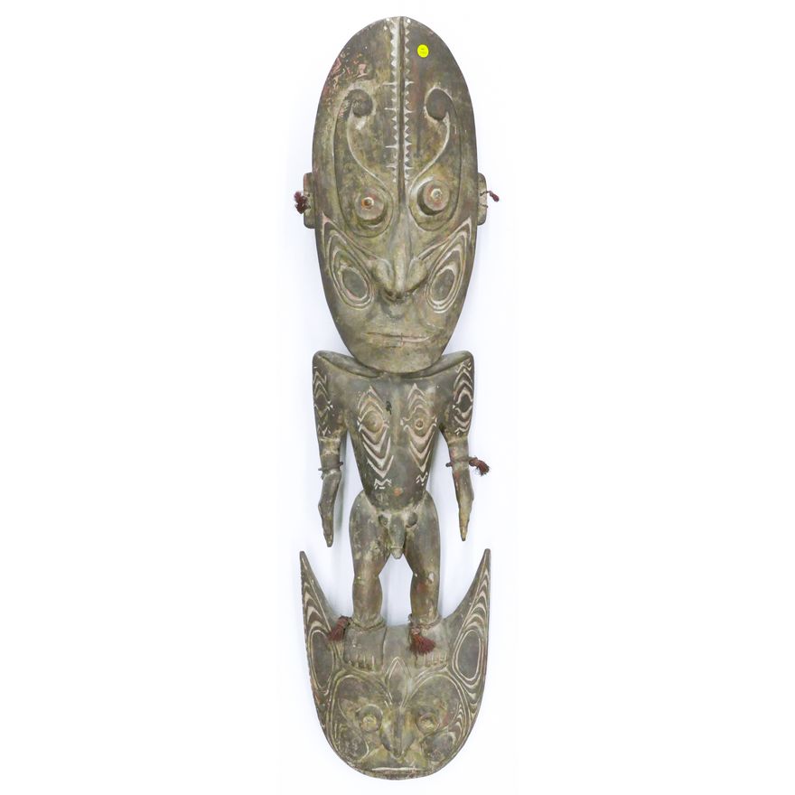 Old Sepik River Large Carved Wood Basket Hook Panel 52''