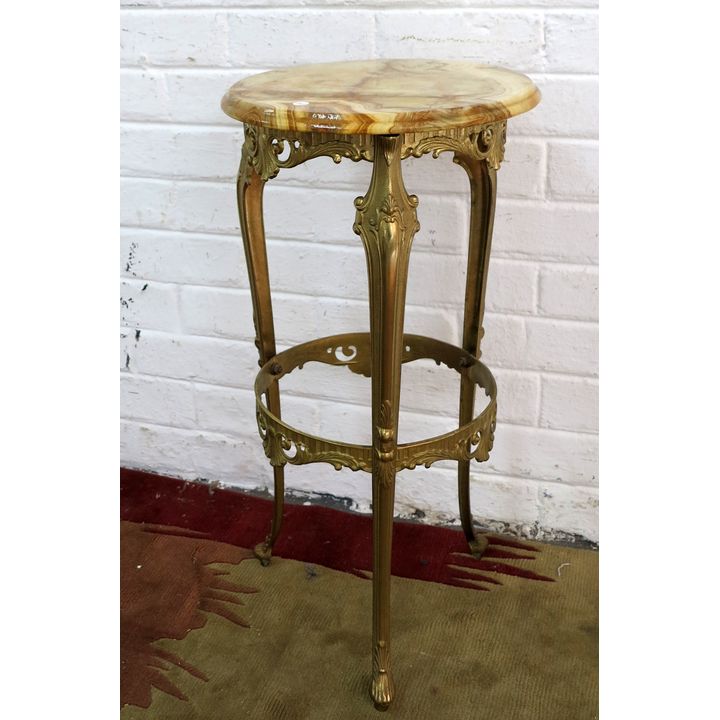 MARBLE TOP BRASS LAMP TABLE