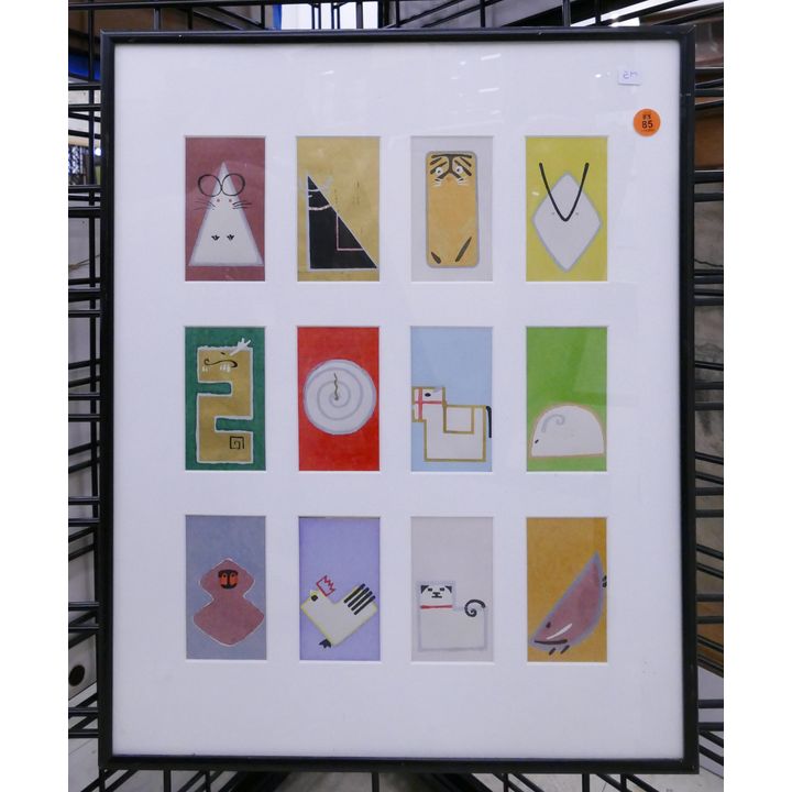 Japanese Modern Woodblock Print Cards Framed- 20x16''