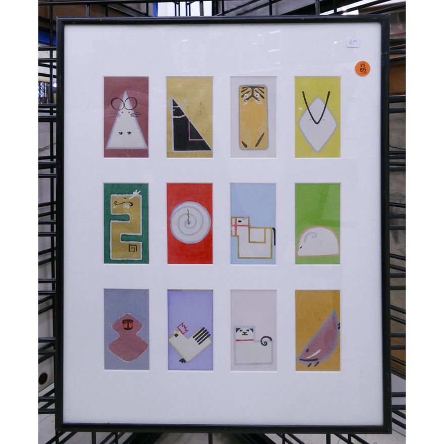 Japanese Modern Woodblock Print Cards Framed- 20x16''