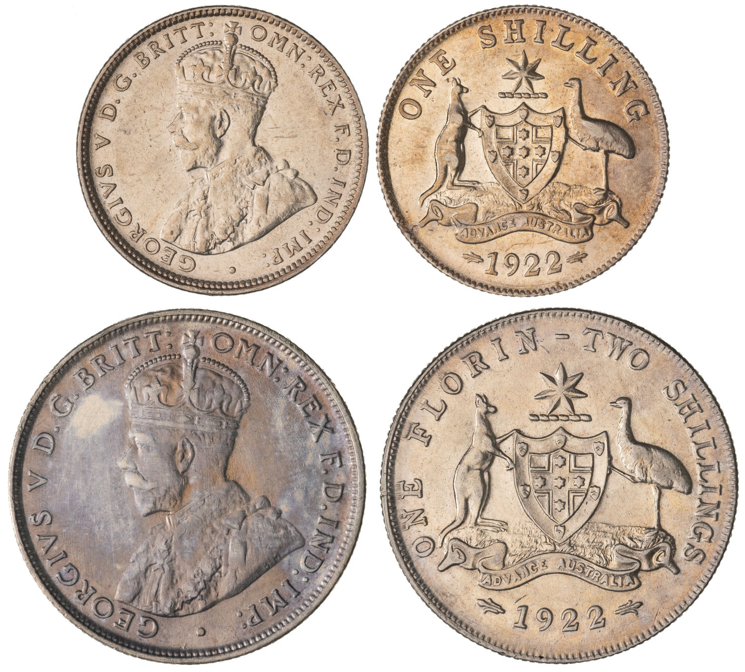 George V, Shilling - Florin, 1922, gEF - aUNC