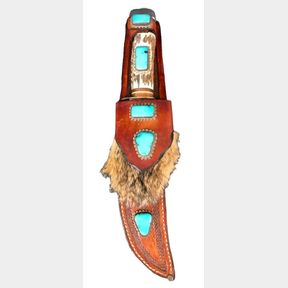 Customized Bowie Style Knife With Turquoise Sheath