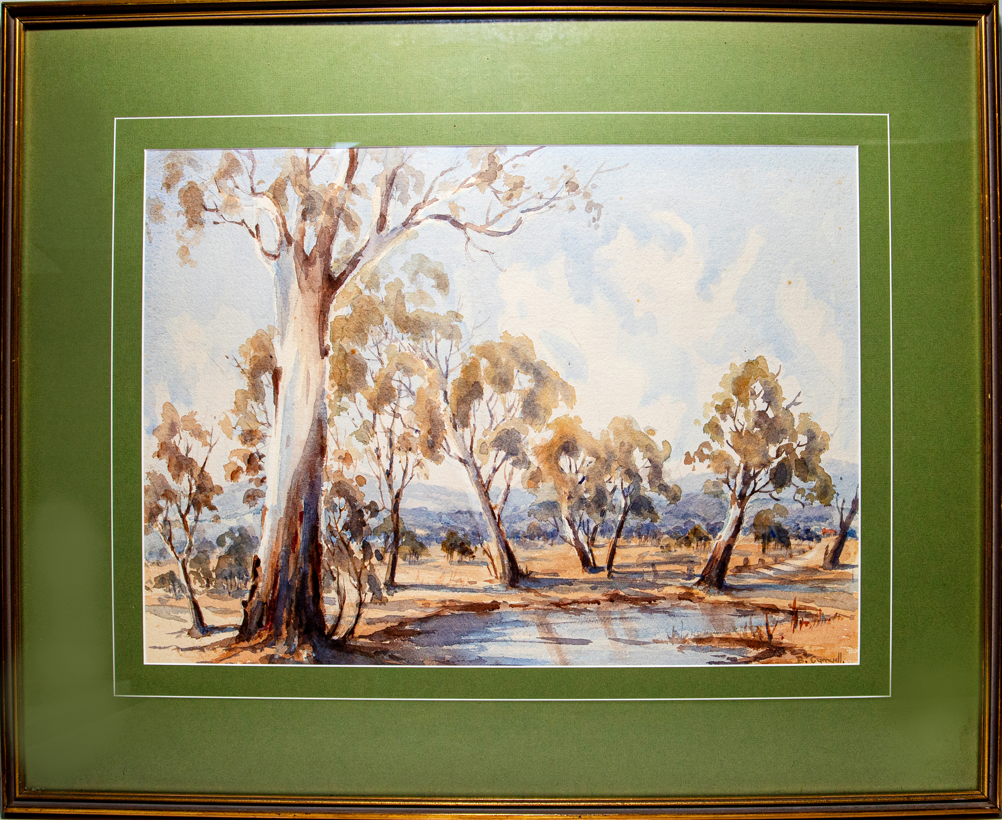 B. Cumuell, Untitled (Australian Landscape - Gum Trees by the Water),