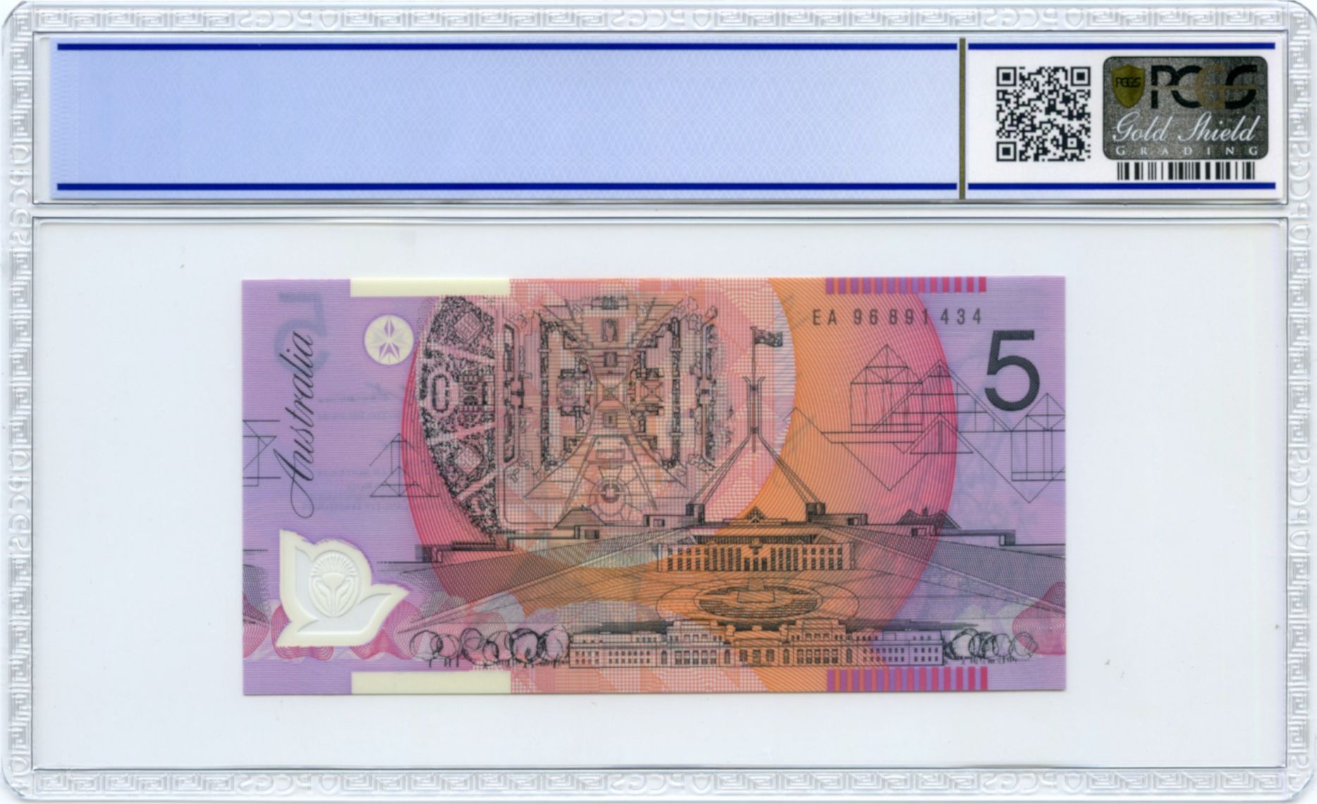 127 · RBA, Polymer, NPA (w/o imprint), Sign.: B.W. Fraser & E.A. Evans, Five Dollar, 1996, PCGS - Superb Gem UNC 68 PPQ