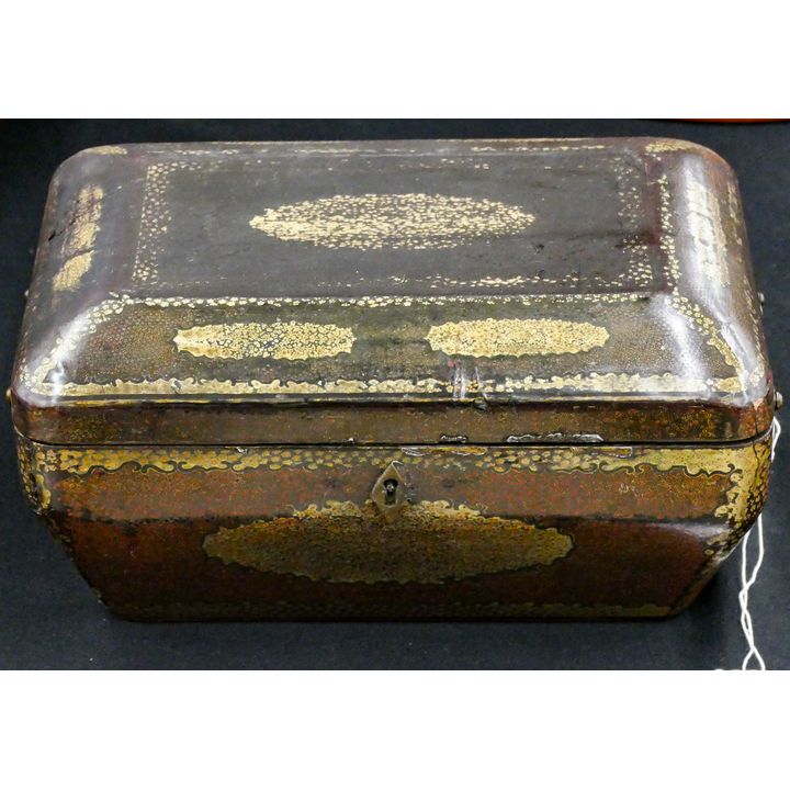Antique Chinese Lacquered Pewter Tea Caddy 5.5''x12''x7''