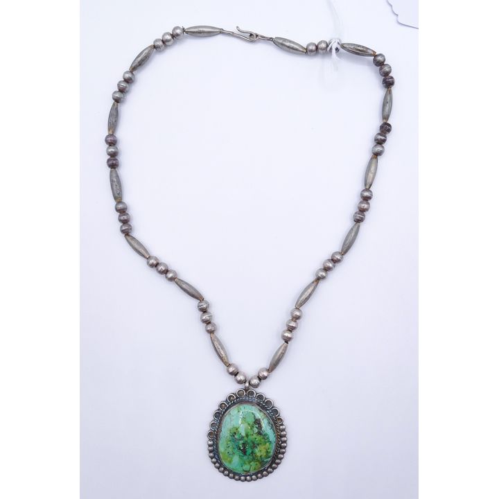 Old Navajo Sterling and Turquoise Pendant Necklace 20''