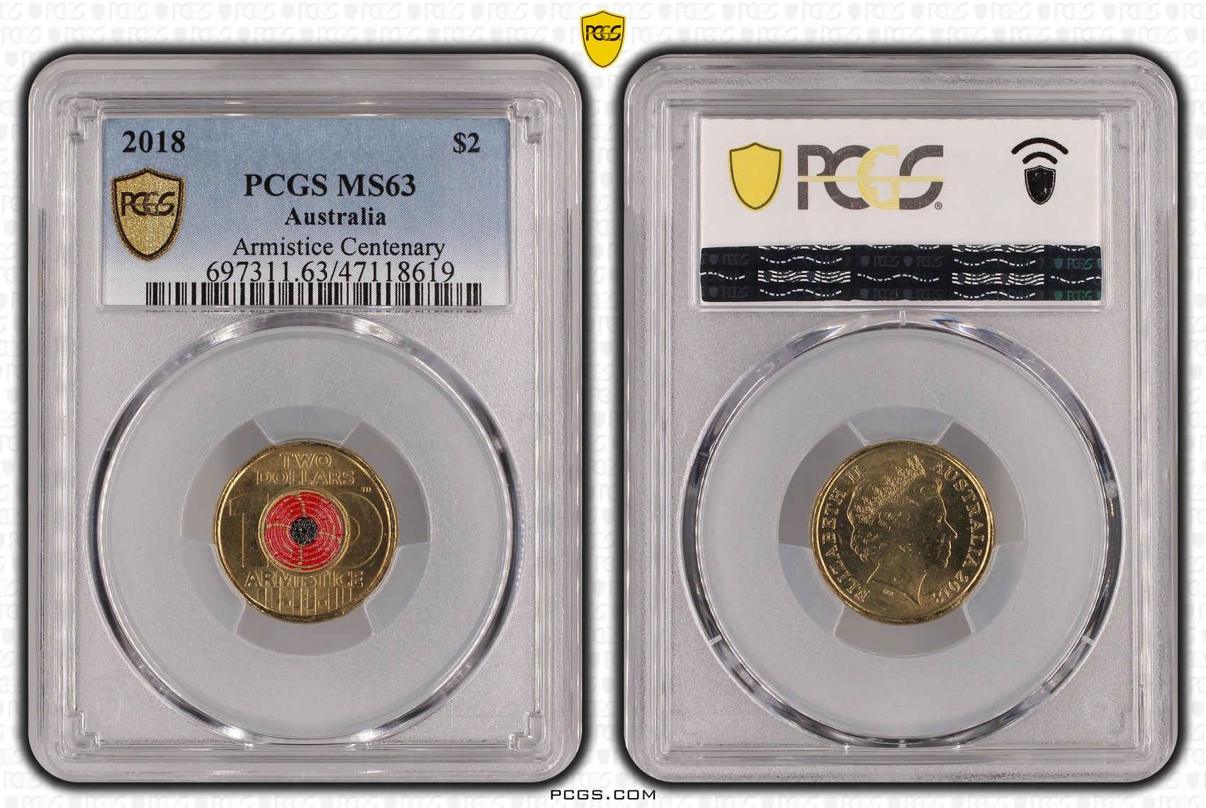 Armistice Centenary , Two Dollar, 2018, PCGS MS63