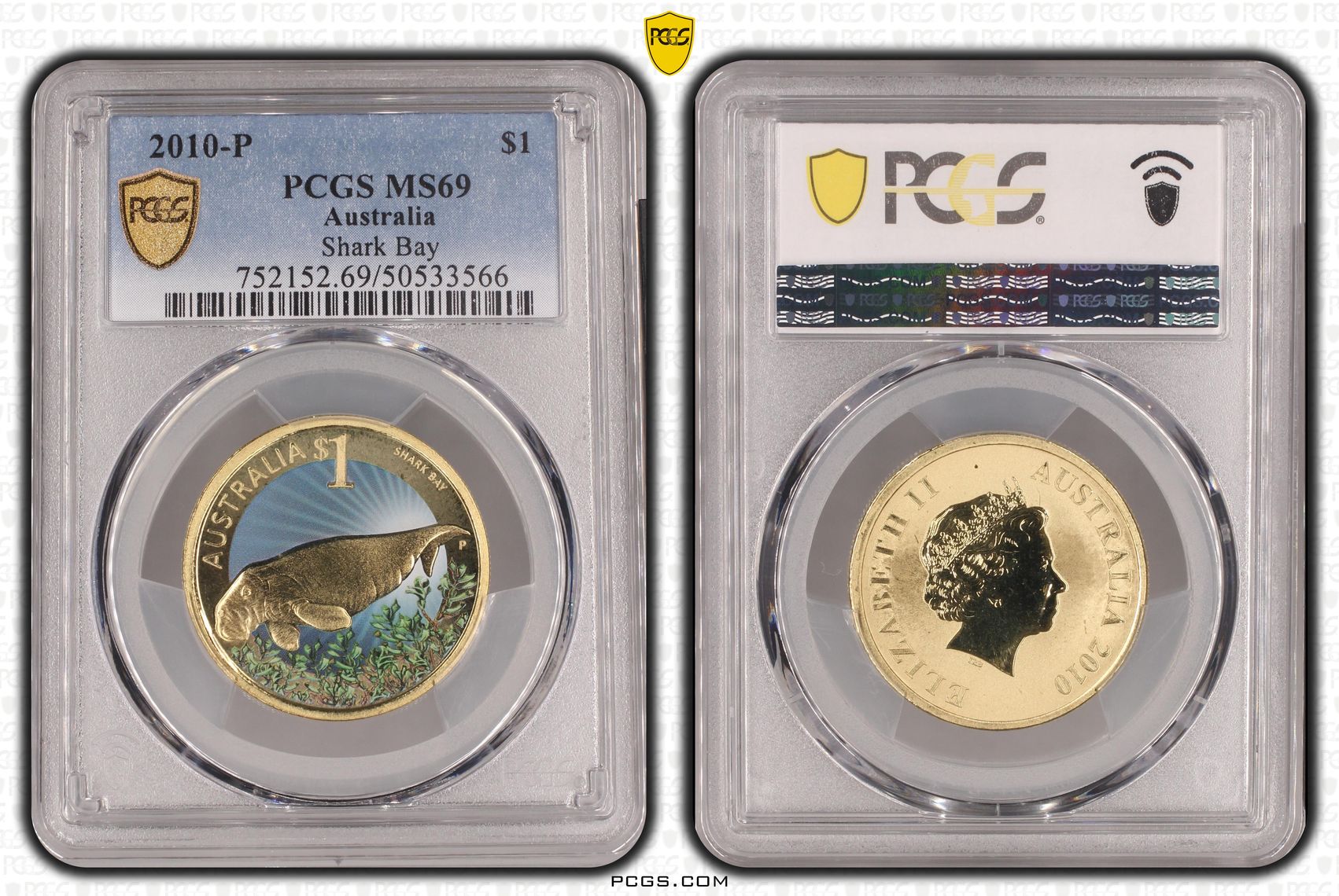 Shark Bay Colorized, One Dollar, 2010-P, PCGS MS69