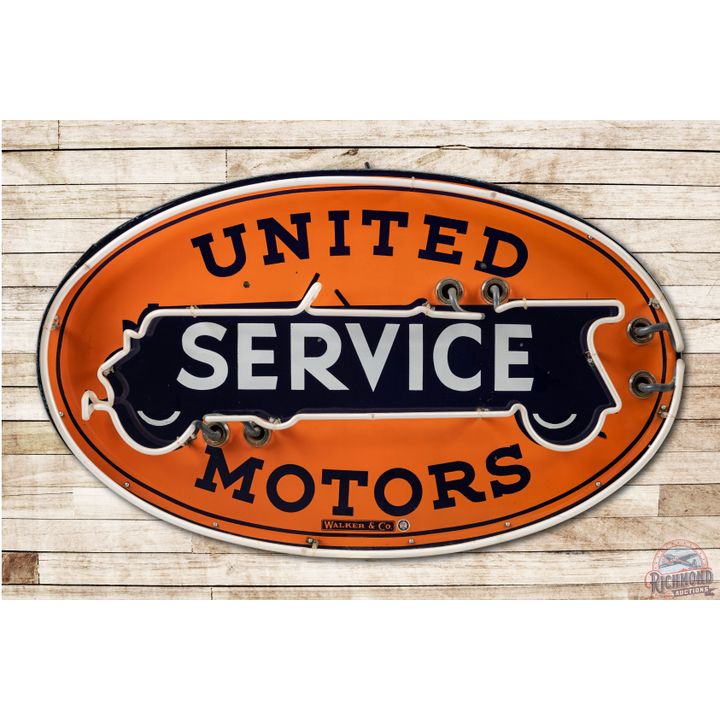 4' United Motors Service White Wheel Single Sided Porcelain Neon Sign
