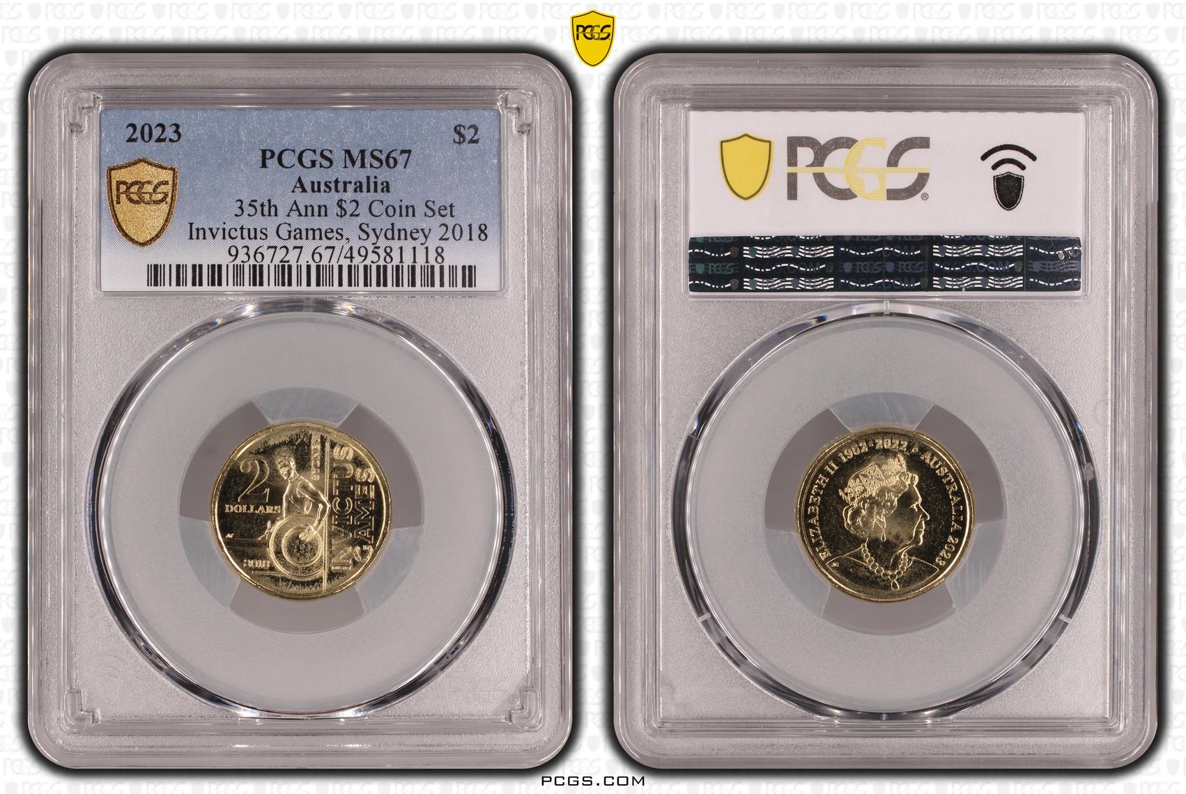 Elizabeth II, 35th Ann $2 Coin SetInvictus Games, Sydney 2018 , Two Dollar, 2023, PCGS MS67