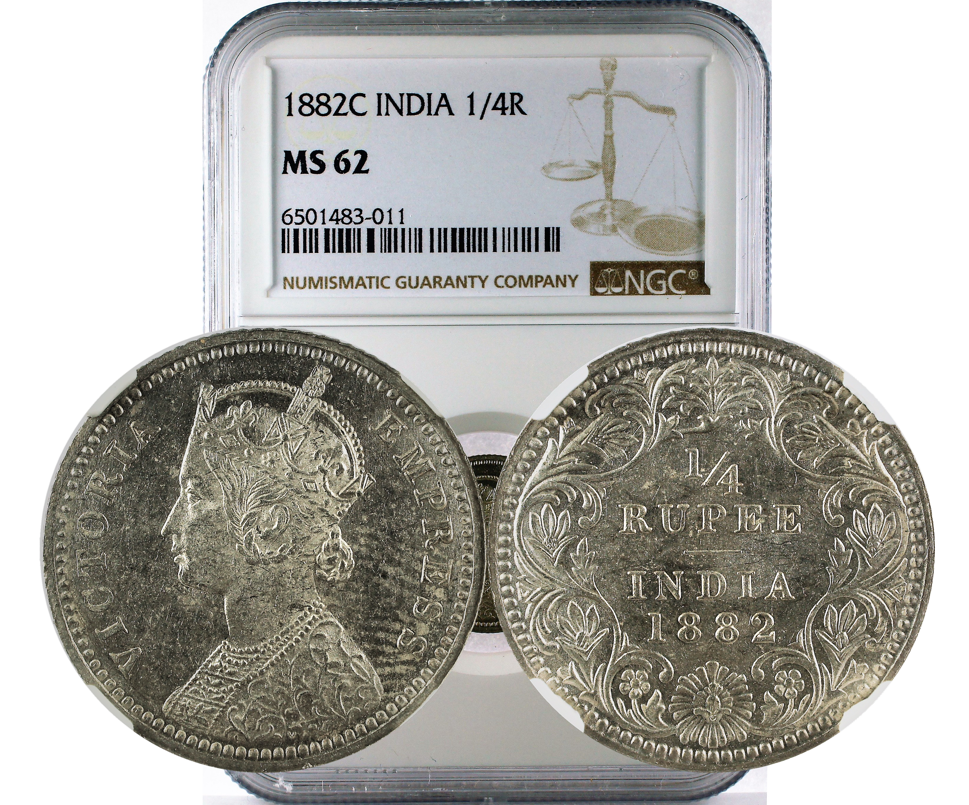 1882C INDIA 1/4R MS 62