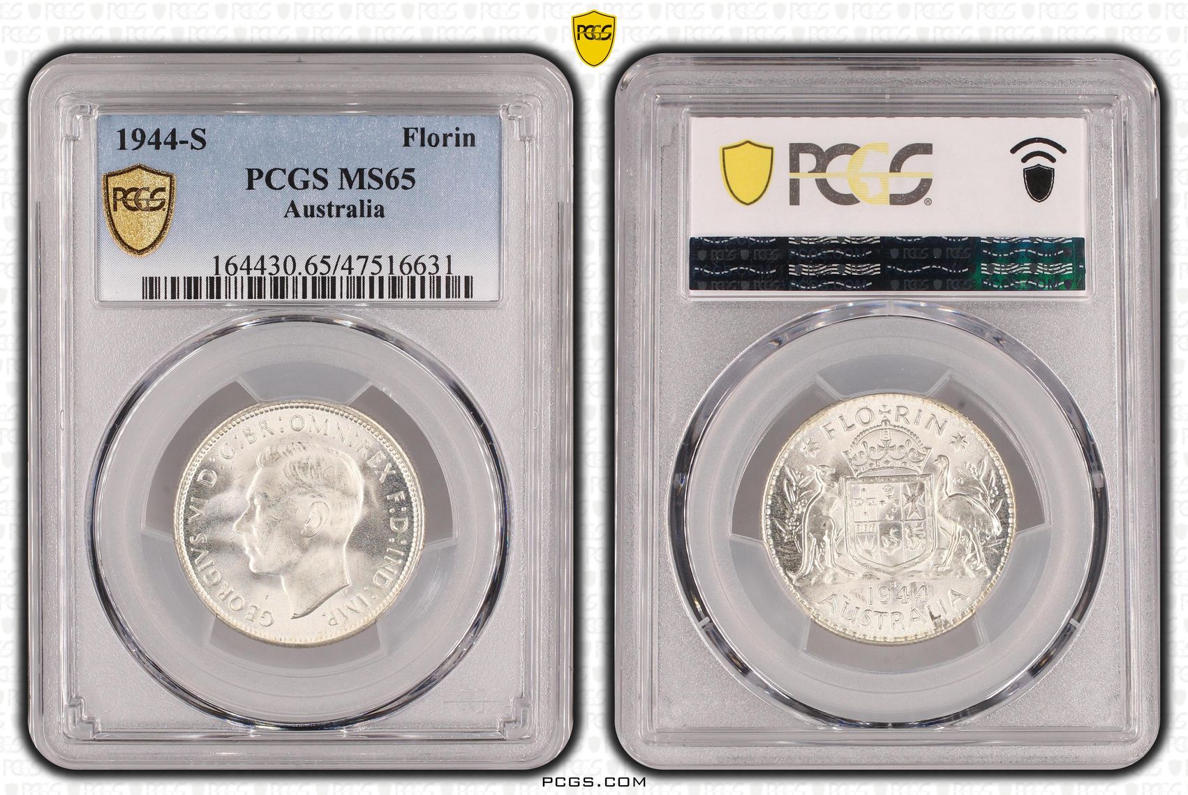 George VI, Florin, 1944-S, PCGS MS65