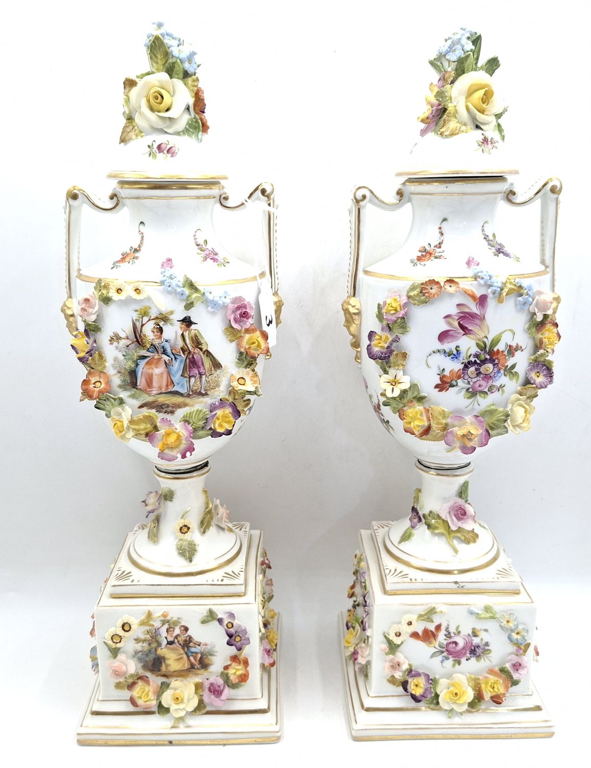 A Pair Of Dresden Mantle Vases