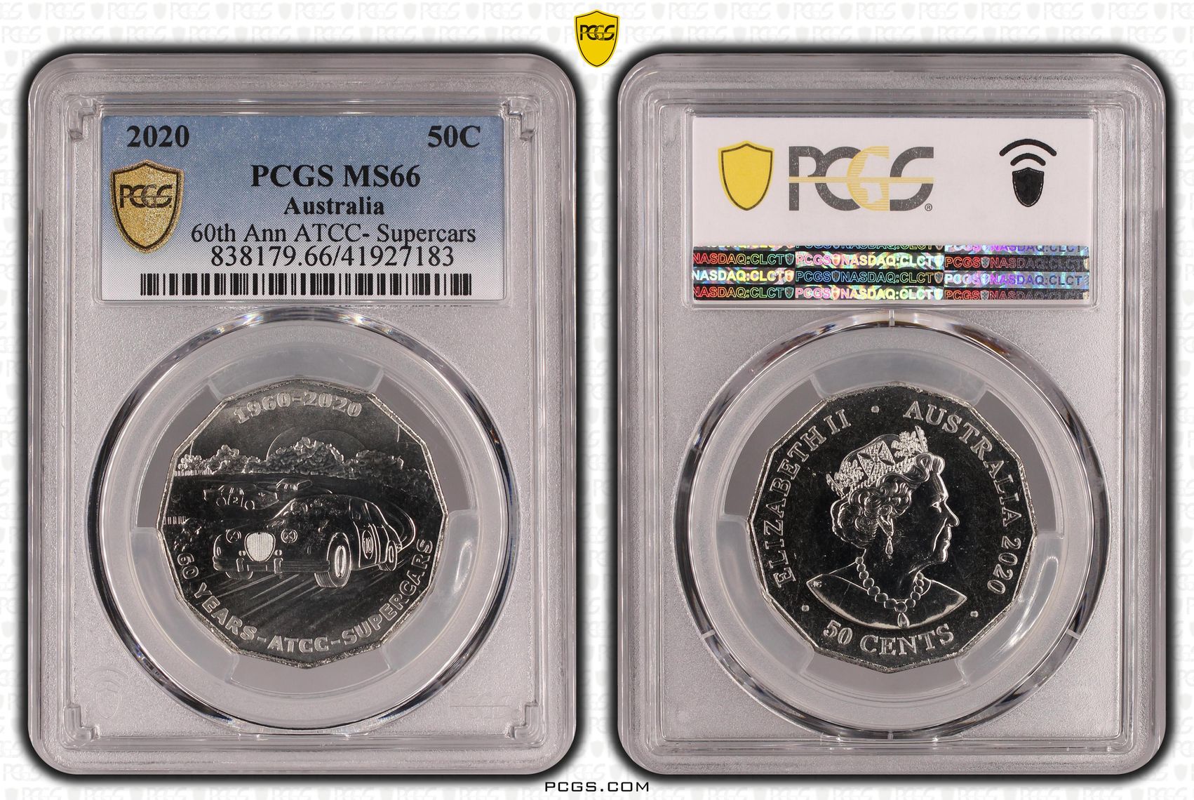 2020 Australia Fifty Cent, 50c 60th Ann ATCC- Supercars PCGS - MS66 -183