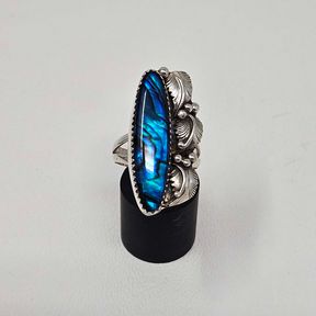 Southwestern Silver Faux Blue Shell Ring Size 9