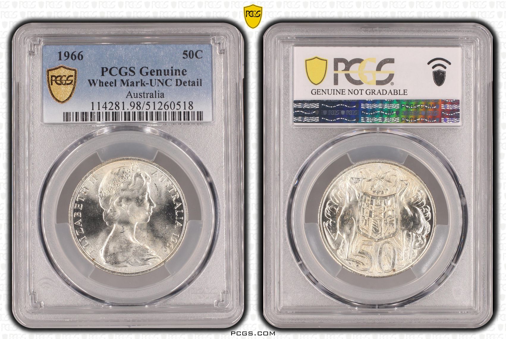 Fifty Cent, 1966, PCGS Genuine - UNC Details (98 - Damage)