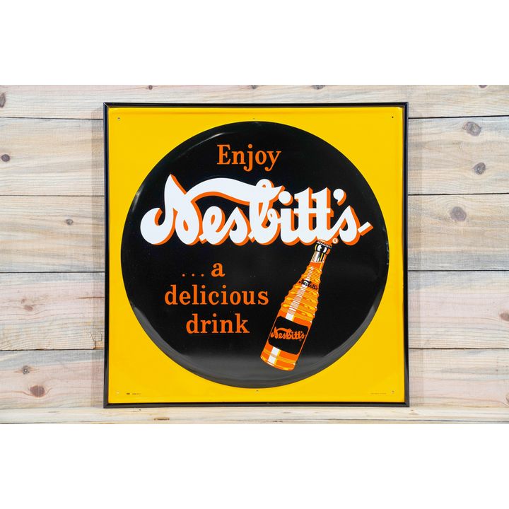 Enjoy Nesbitt's w/ Bottle Single Sided Tin Embossed Metal Sign TAC 9.25