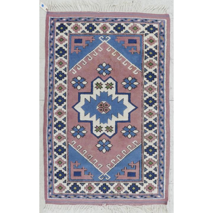 Vintage Pink and Blue Medallion Rug 4'8''x3'