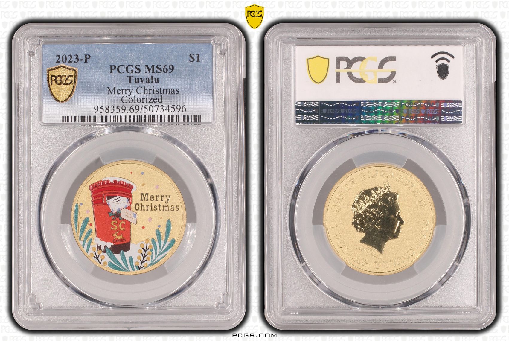 Tuvalu, Merry Christmas POP 2/0, One Dollar, 2023-P, PCGS MS69