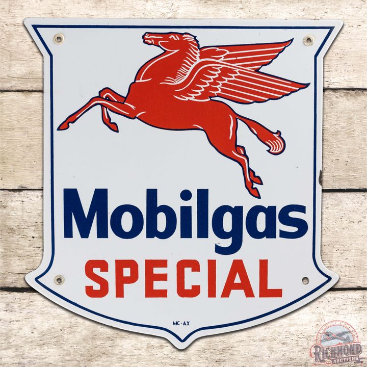 Terrific Mobilgas Special Gasoline Single Sided Porcelain Pump Plate Sign w/ Pegasus