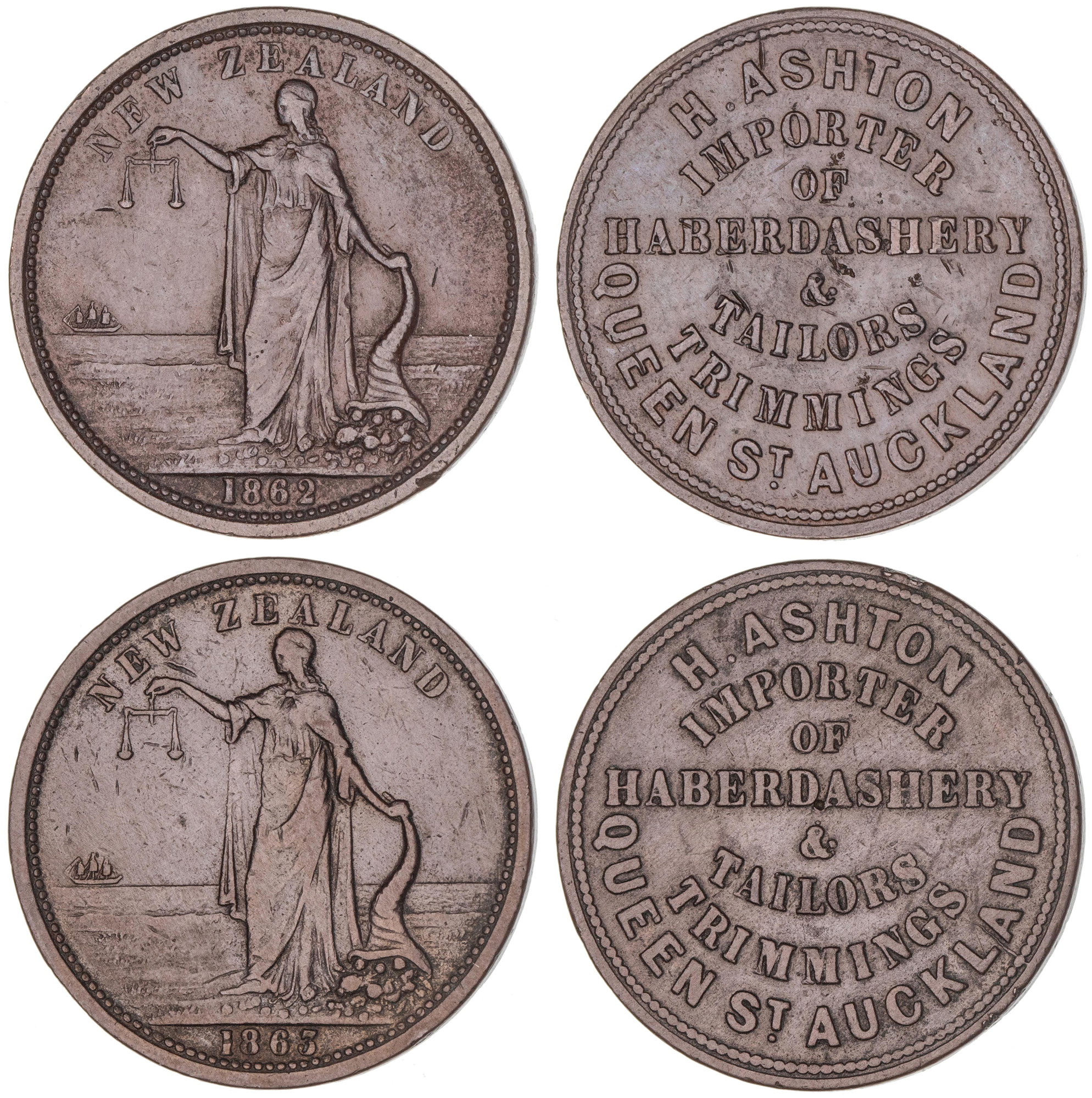 New Zealand, H. Ashton, Auckland, Penny, 1862, gFine