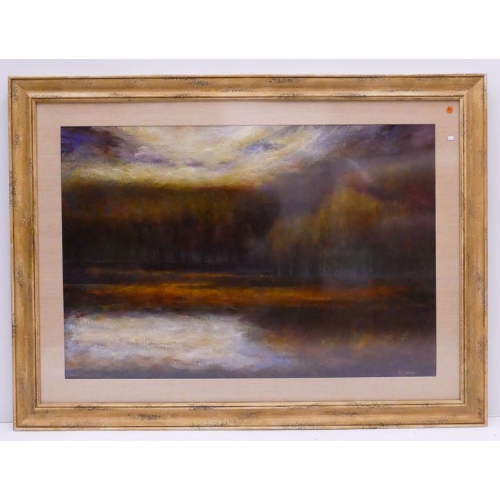 M. Giddings ' Woodwind Drawing II' River Scene Painting Gallery Framed- 41x55''
