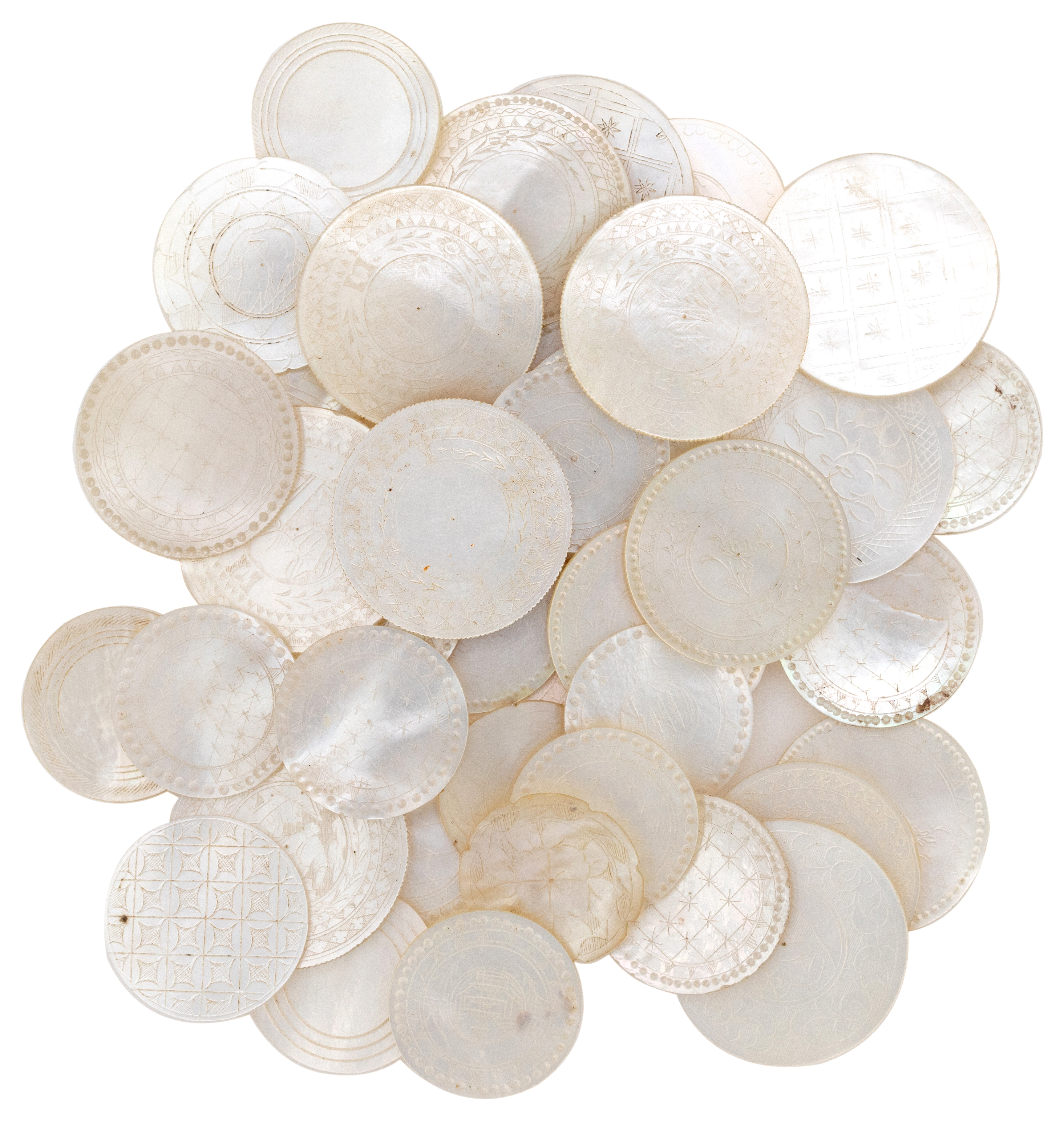 China, Empire, Antique Games, Mother-of-Pearl Gaming Tokens, 1840, VGC