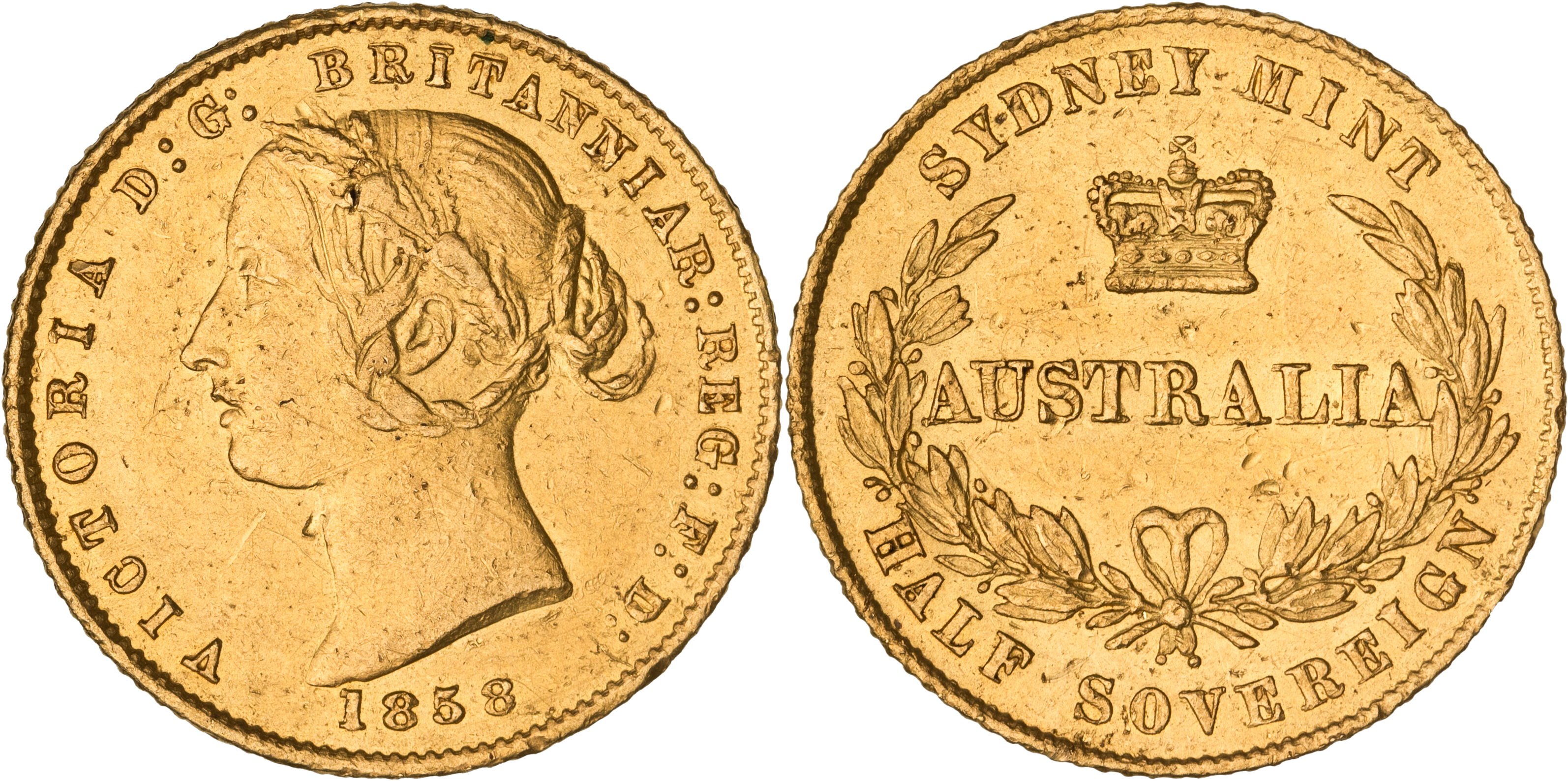 Victoria, Sydney Mint, Half Sovereign, 1858, PCGS Genuine - AU Details
