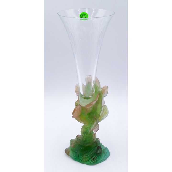 Daum France Pate de Verre ''Beetle'' Glass Trumpet Vase 13.5''