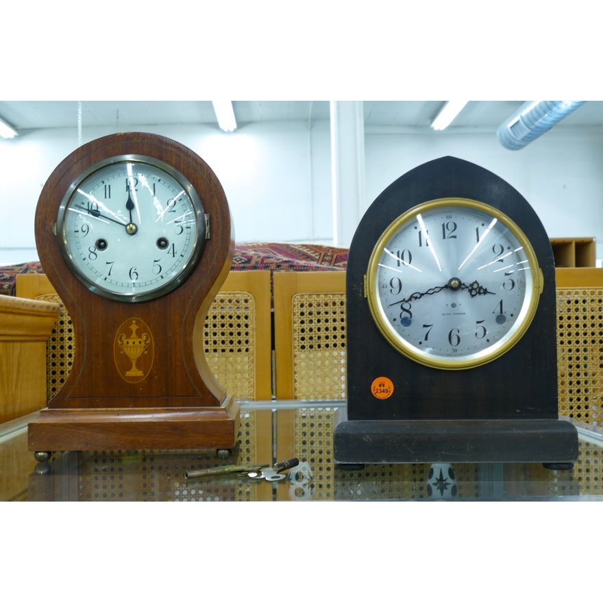 2pc Old Wood Cased Shelf Clocks 10'' to 12''