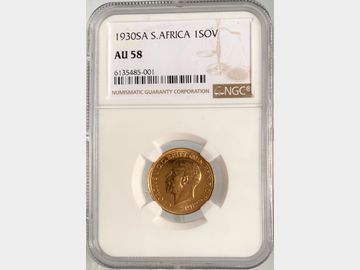 1930 GEORGE V SOUTH AFRICA MINT GOLD SOVEREIGN AU58