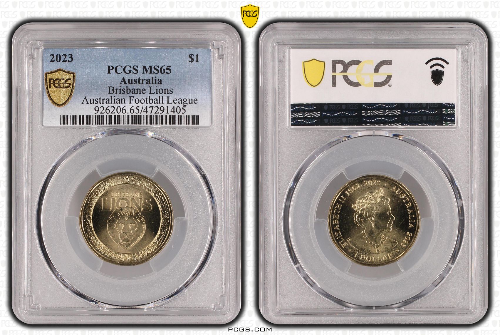 Elizabeth II, AFL - Brisbane Lions, One Dollar, 2023, PCGS MS65