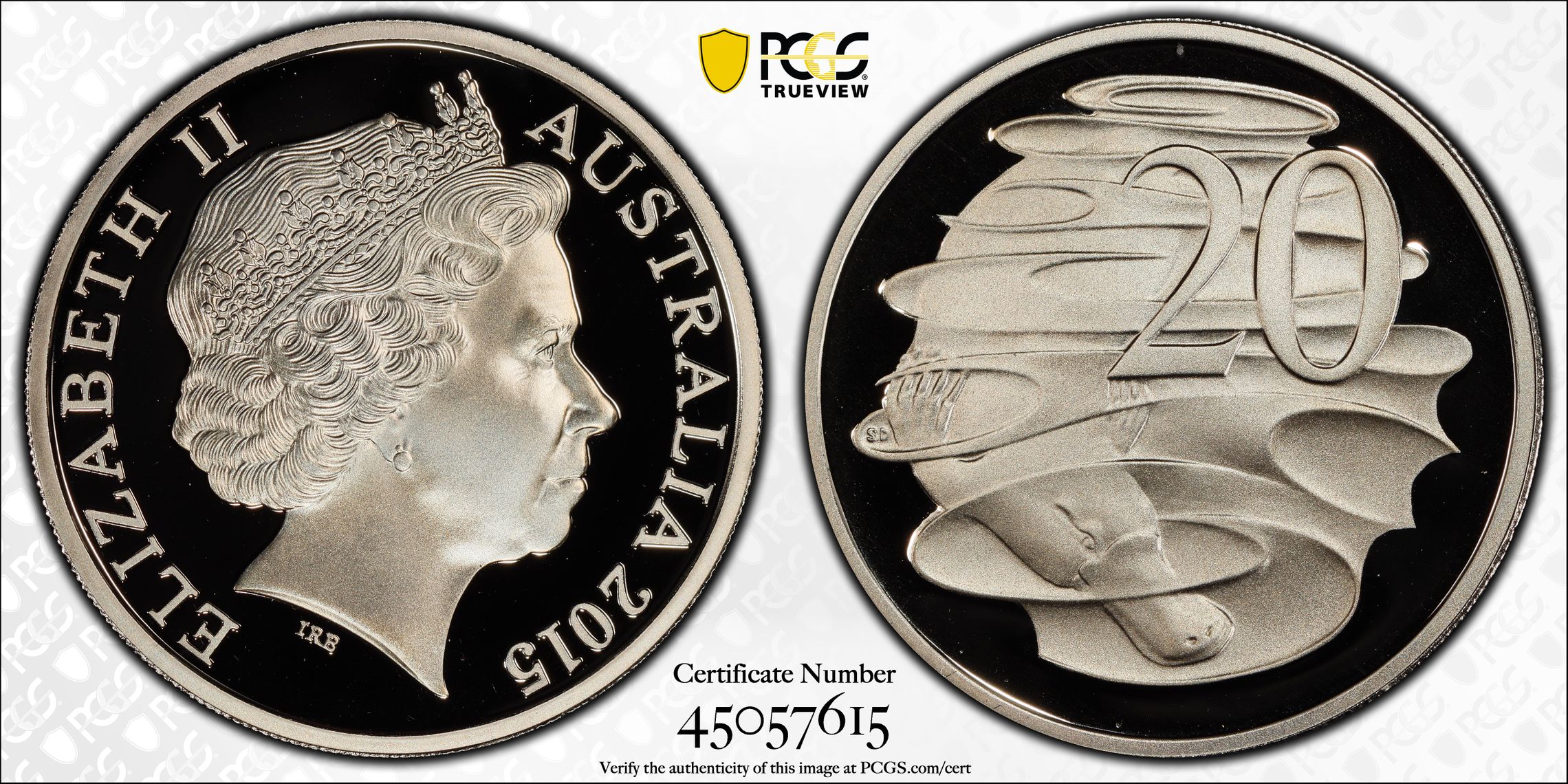 Elizabeth II, Twenty Cents, 2015, PCGS PR 70DCAM