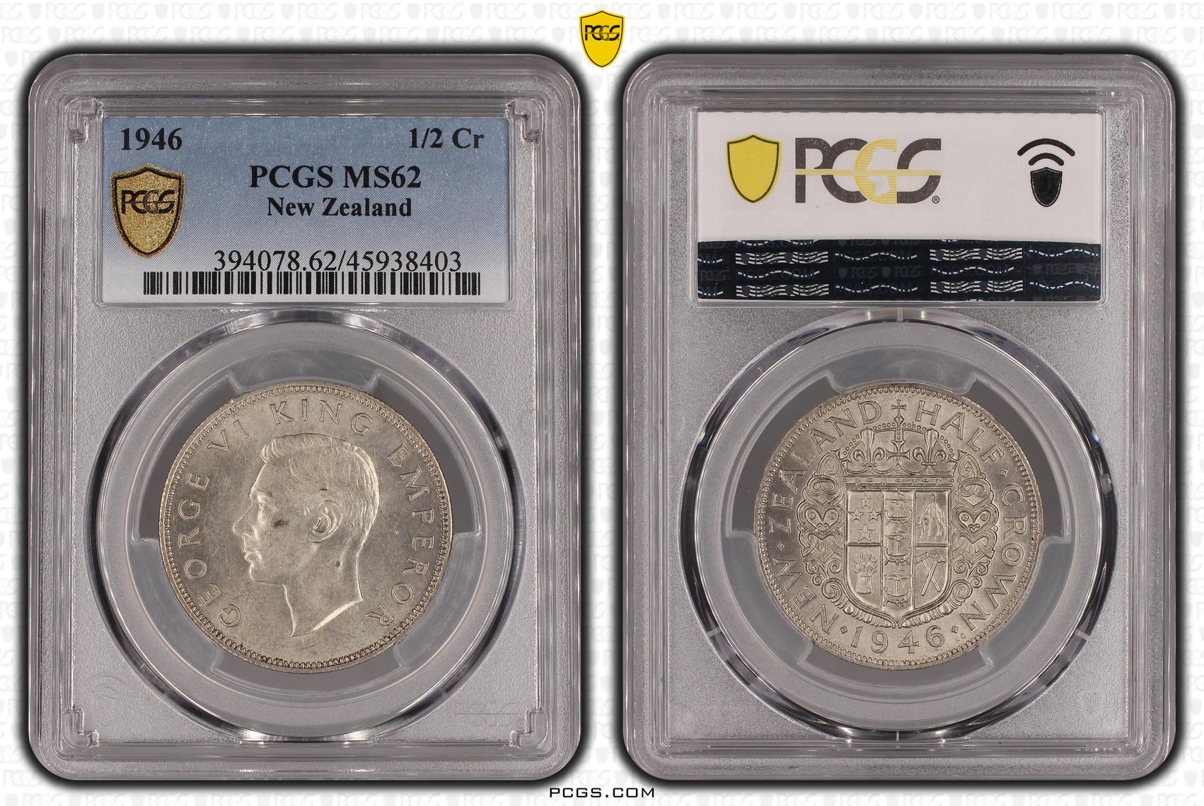 1946 New Zealand 1/2 Crown PCGS - MS62 -403