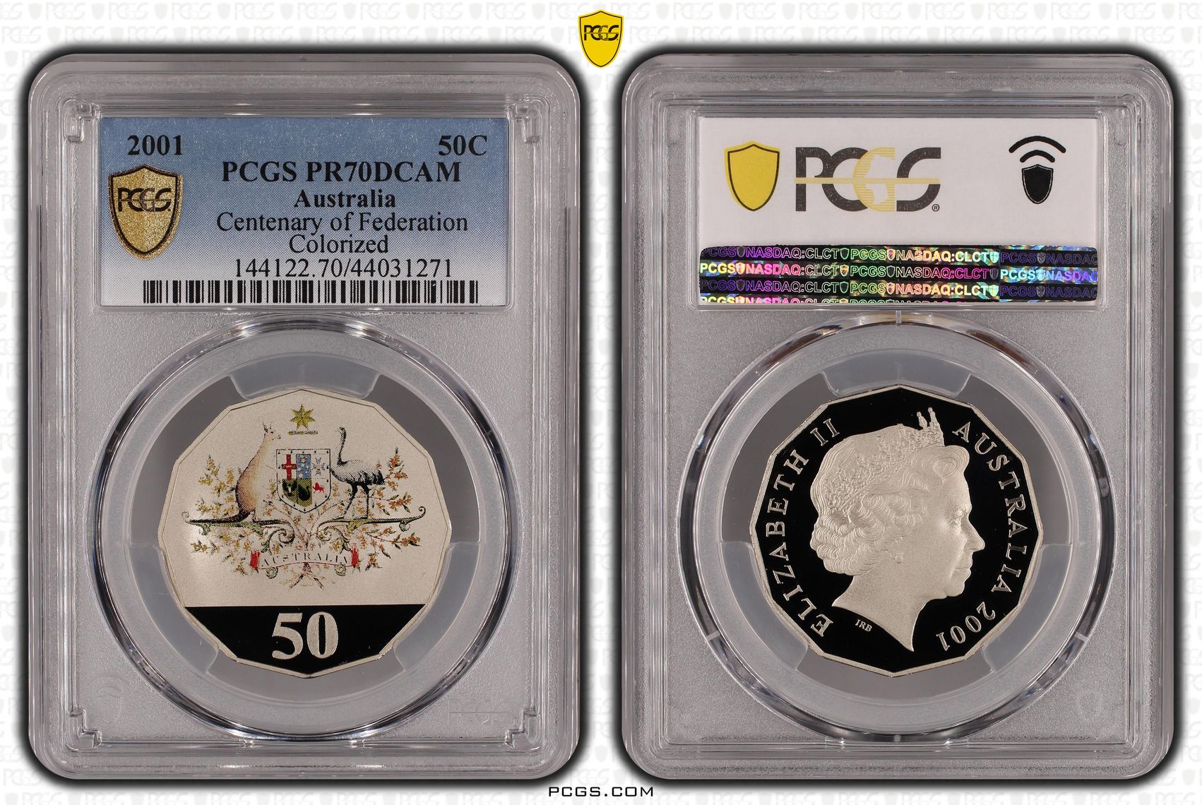 2001 Australian Fifty Cent, 50c Proof Centenary of Federation Colorized PCGS - PR70DCAM POP 92/0 -271