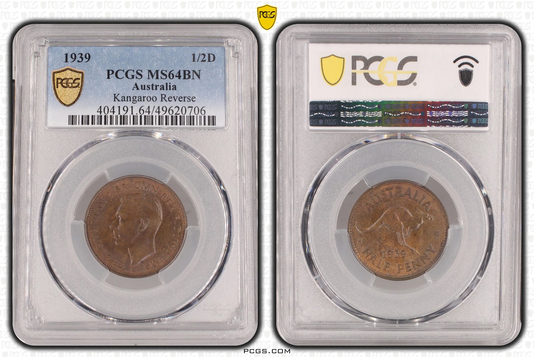 George VI, Kangaroo Reverse , Halfpenny, 1939, PCGS MS64BN