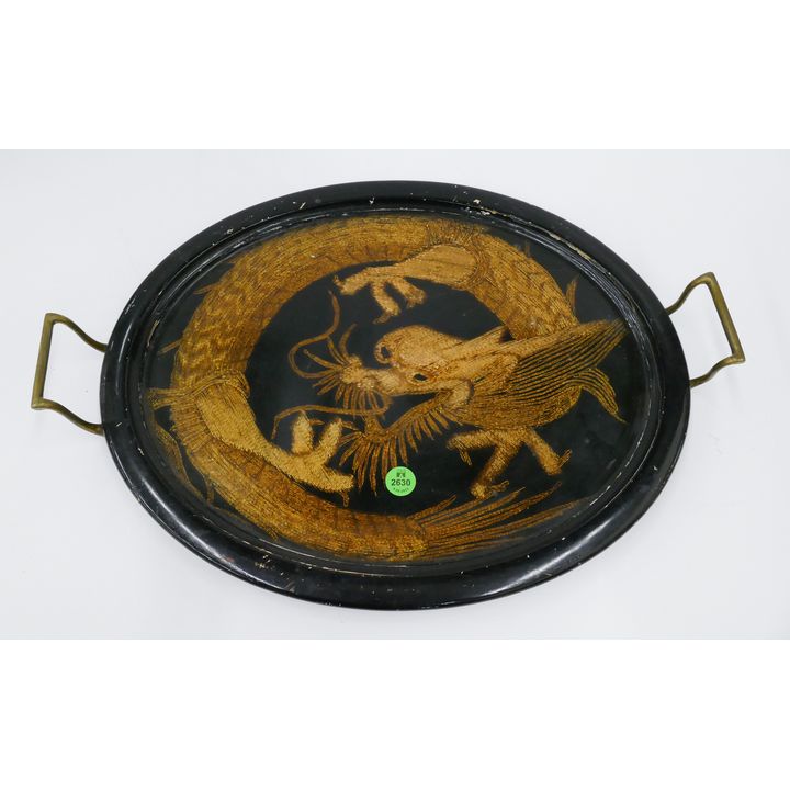 Old Japanese Gold Thread Dragon Tray- 17''