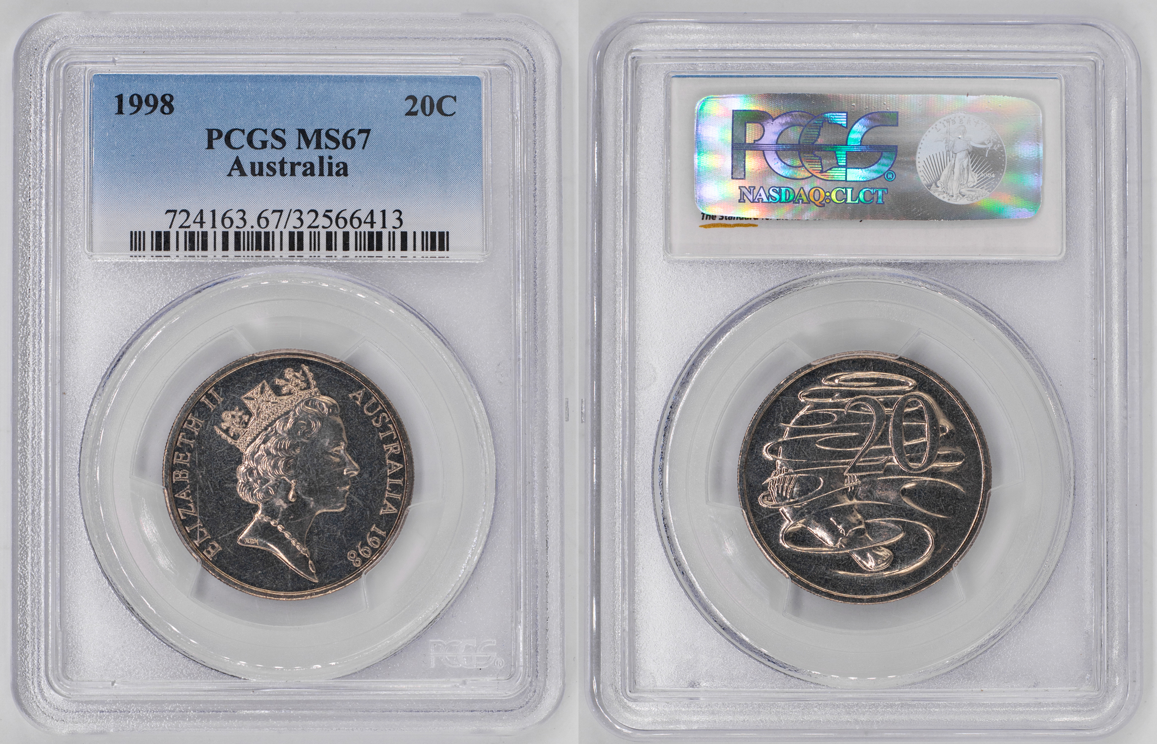 Elizabeth II, Twenty Cent, 1998, PCGS MS67