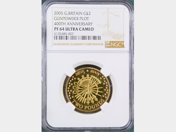 2005 ELIZABETH II 'GUNPOWDER PLOT' PROOF GOLD 2 POUND COIN PF64UCAM