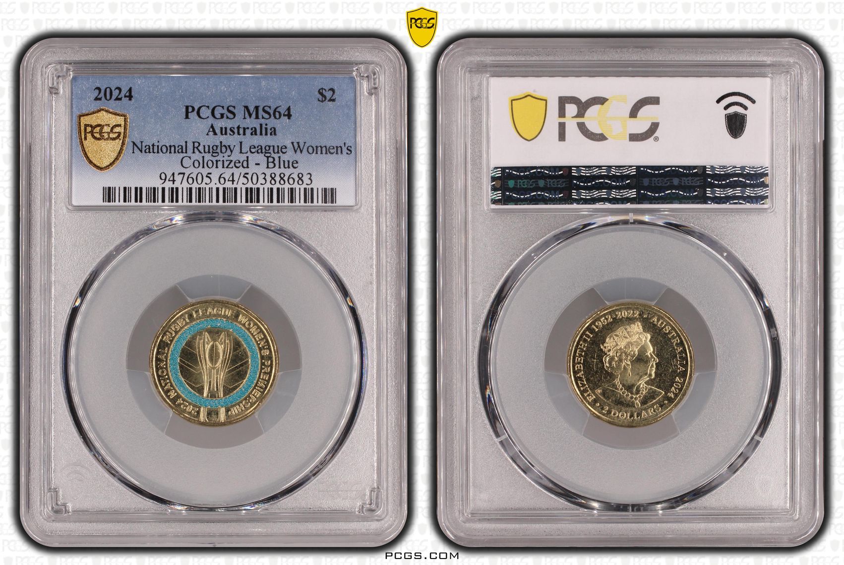 National Rugby League Women's Colorized - Blue, Two Dollar, 2024, PCGS MS64