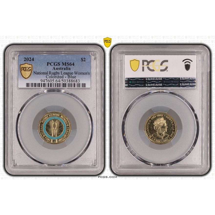 National Rugby League Women's Colorized - Blue, Two Dollar, 2024, PCGS MS64