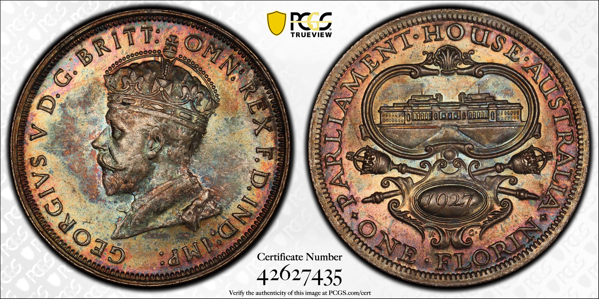 George V, Canberra, Florin, 1927, PCGS MS64