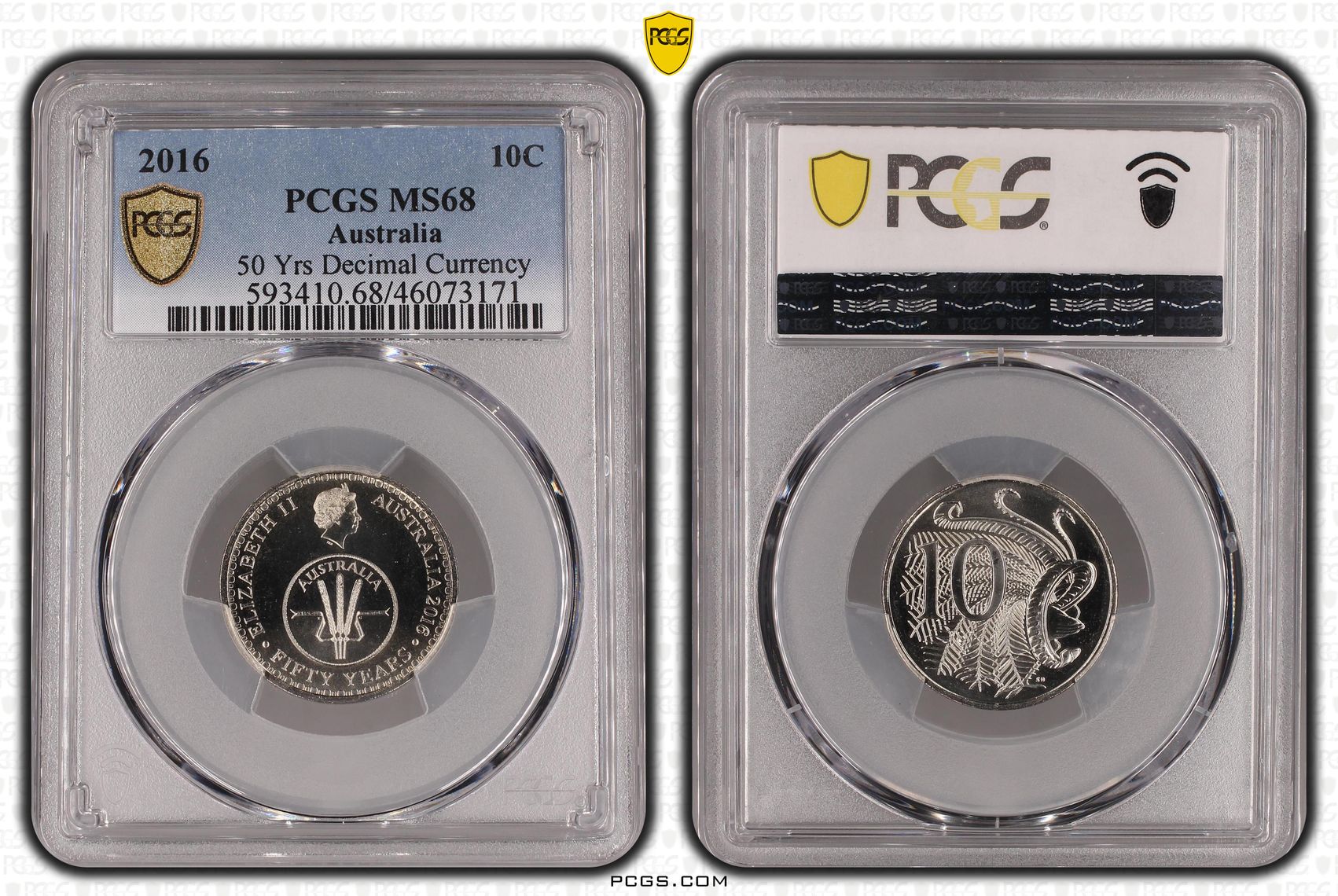2016 Australia Ten Cent, 10c 50 Yrs Decimal Currency PCGS - MS68 -171