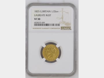 1825 GEORGE IV LAUREL HEAD GOLD HALF SOVEREIGN VF30