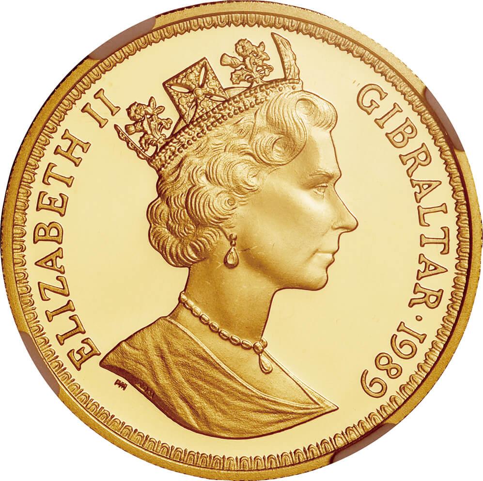 ジブラルタル-Gibraltar. 1989. gold. 5. Sovereign. NGC PF66 ULTRA