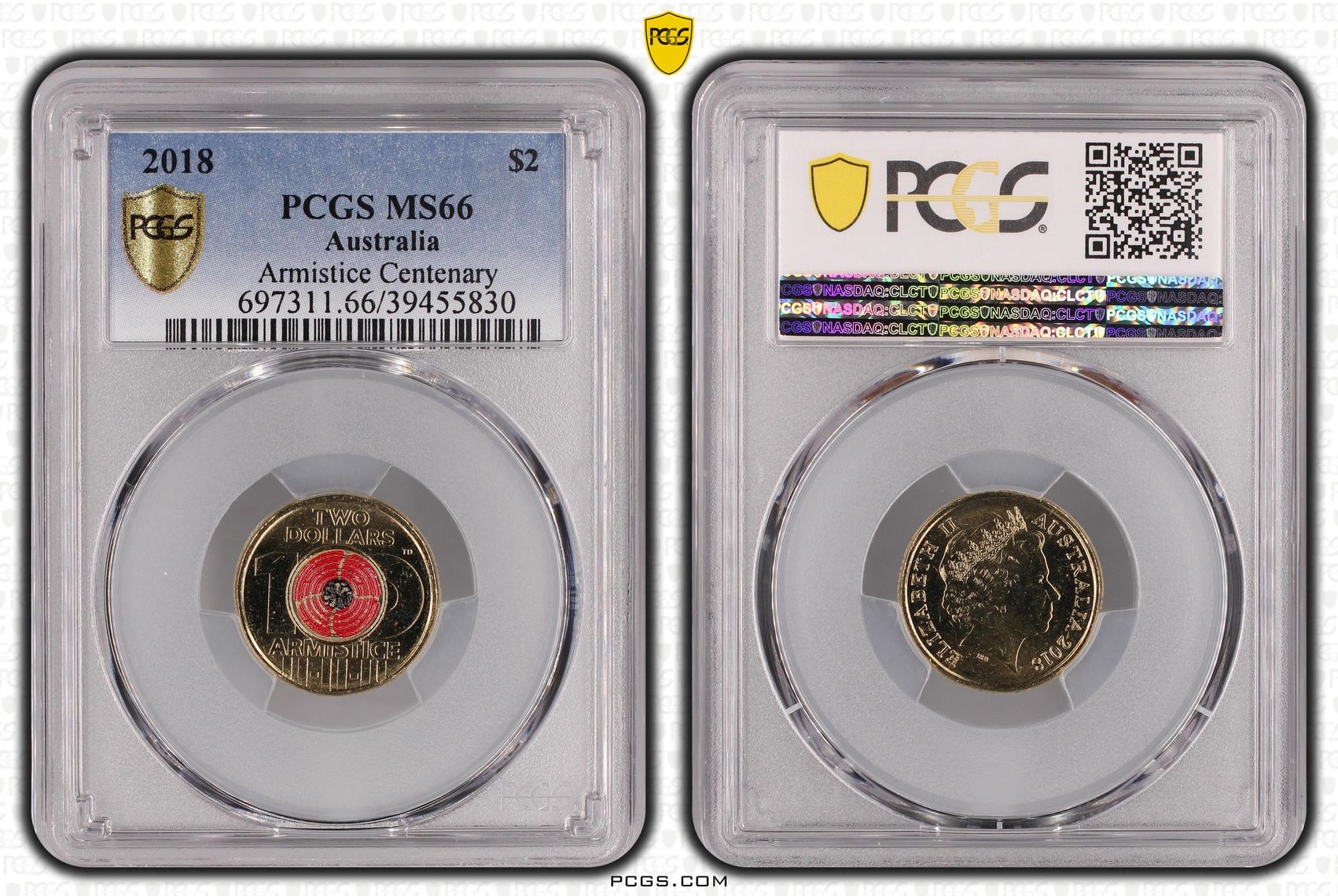 Armistice Centenary Colorized, Two Dollar, 2018, PCGS MS66