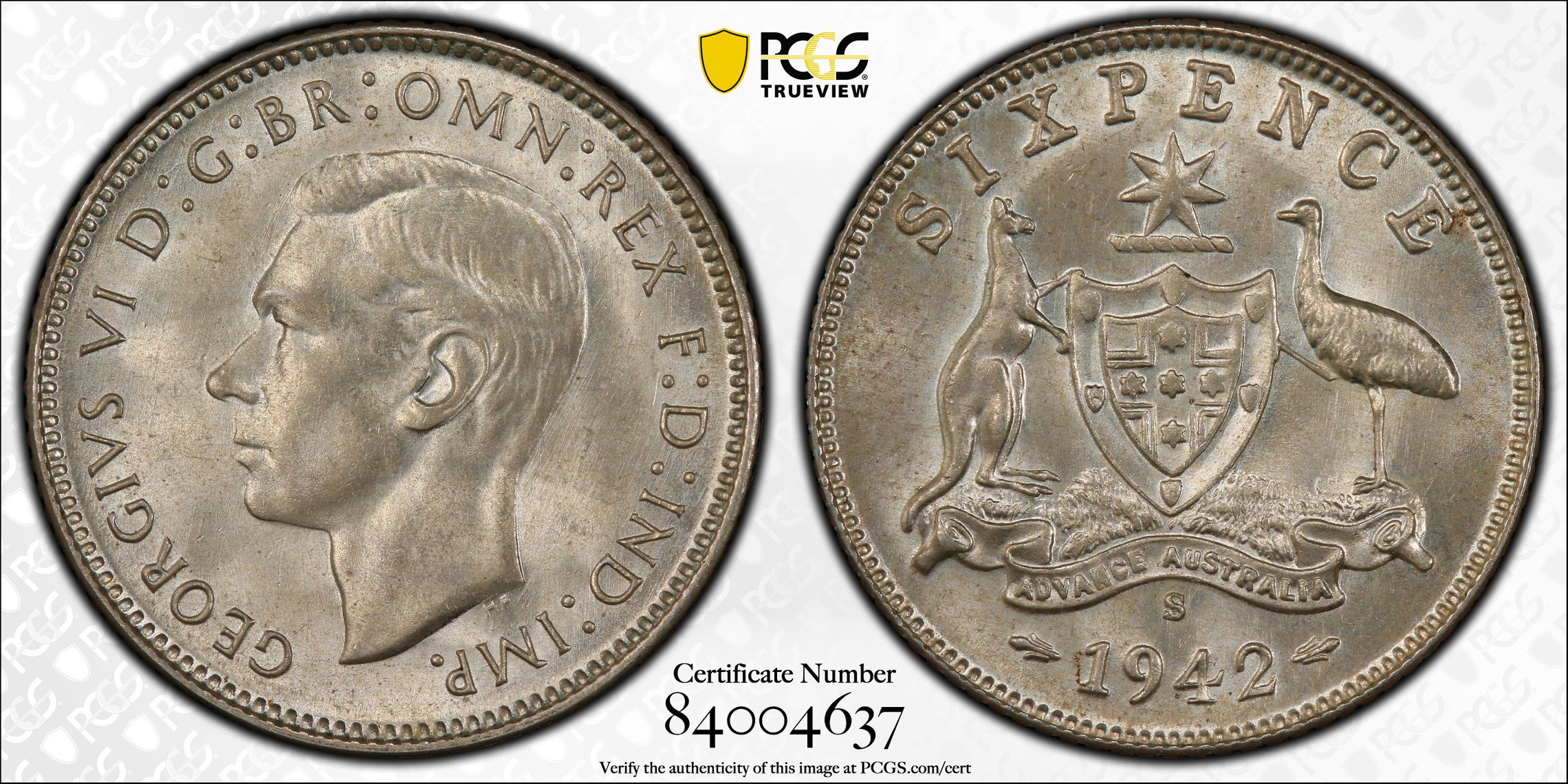 George VI, Sixpence, 1942-S, PCGS MS64
